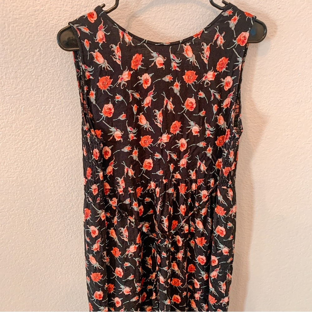 Vtg 90s R&K Maxi Midi Dress Black Smocked Stretch Floral Embroidered 8 cottage